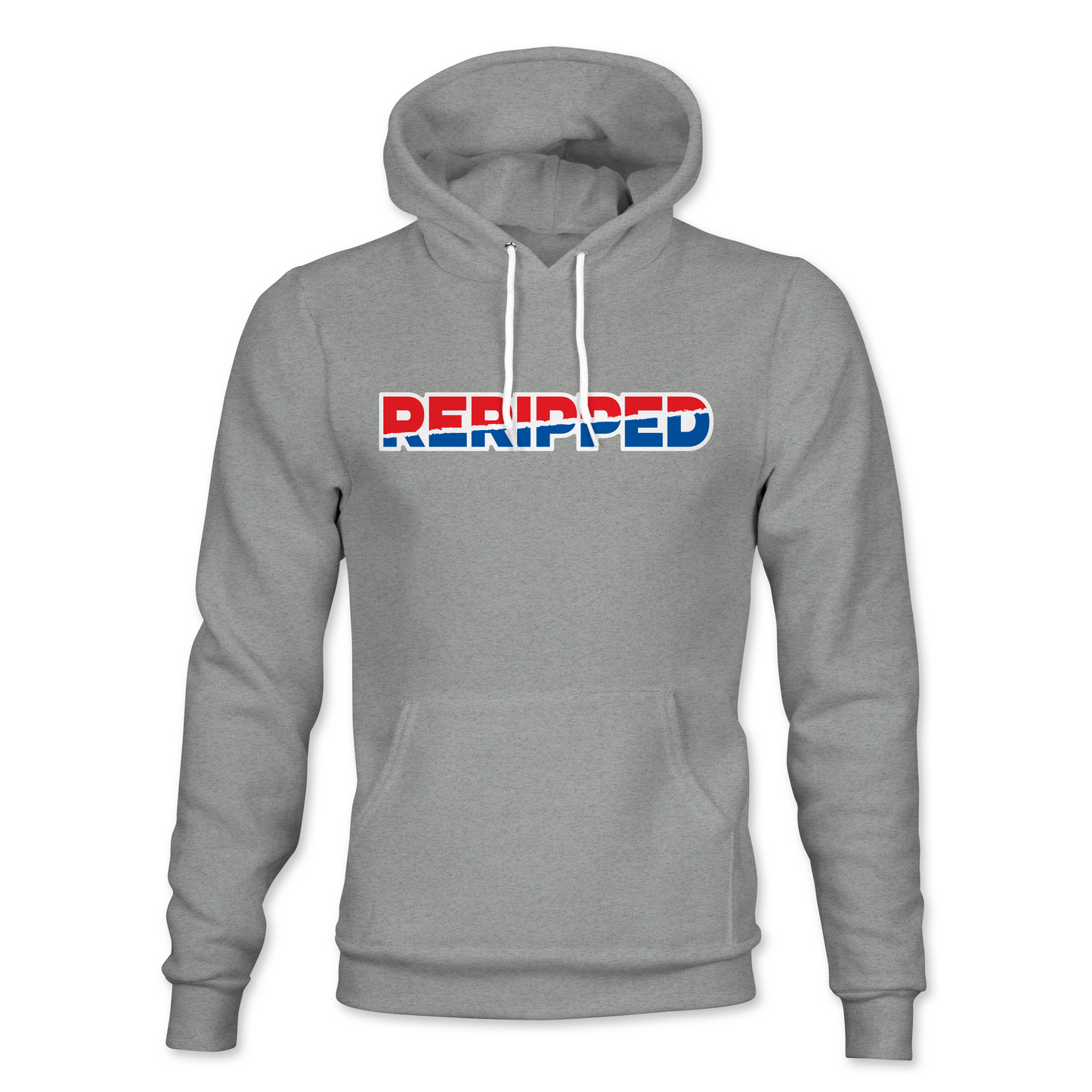 RERIPPED PULLOVER HOODIE-RED AND BLUE LOGO