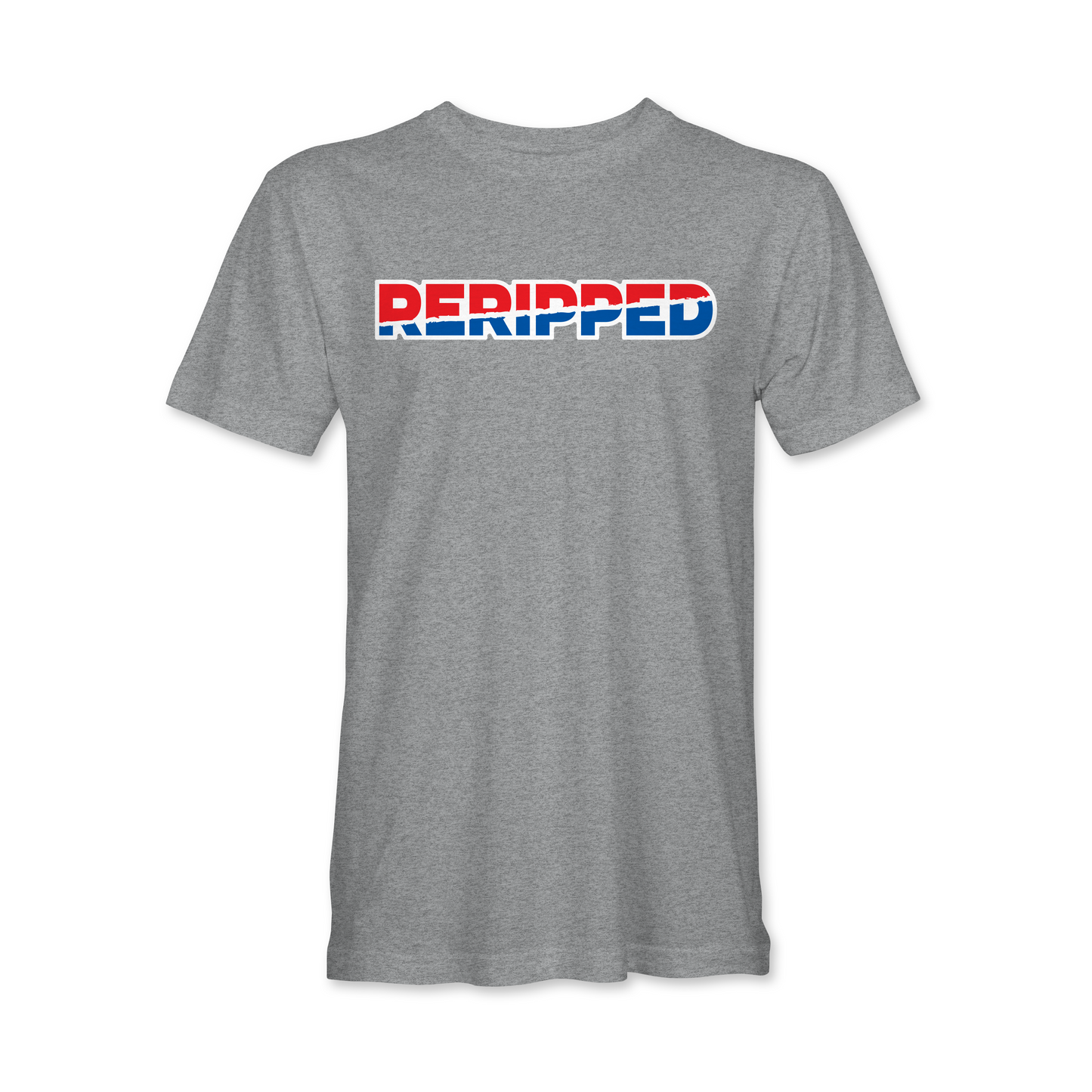 RERIPPED SHORT SLEEVE SHIRT-RED AND BLUE LOGO
