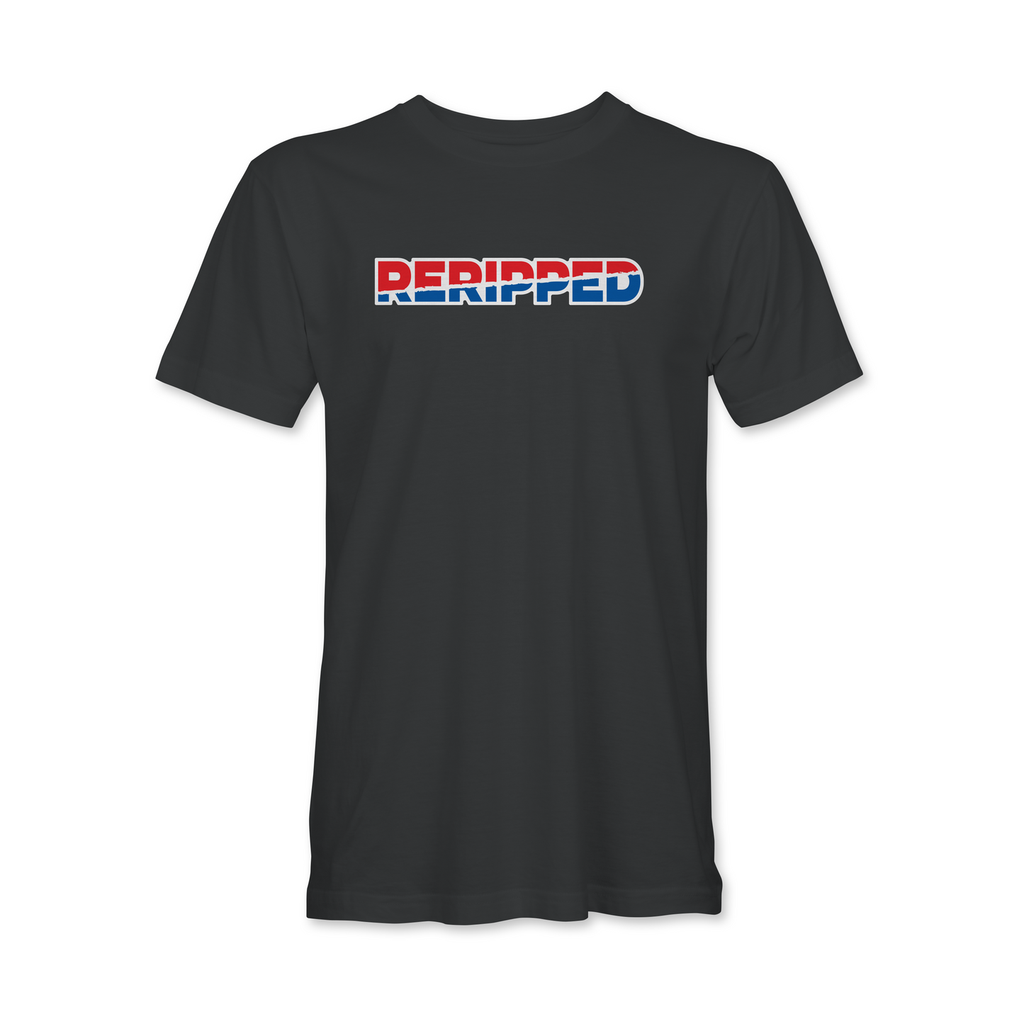 RERIPPED SHORT SLEEVE SHIRT-RED AND BLUE LOGO