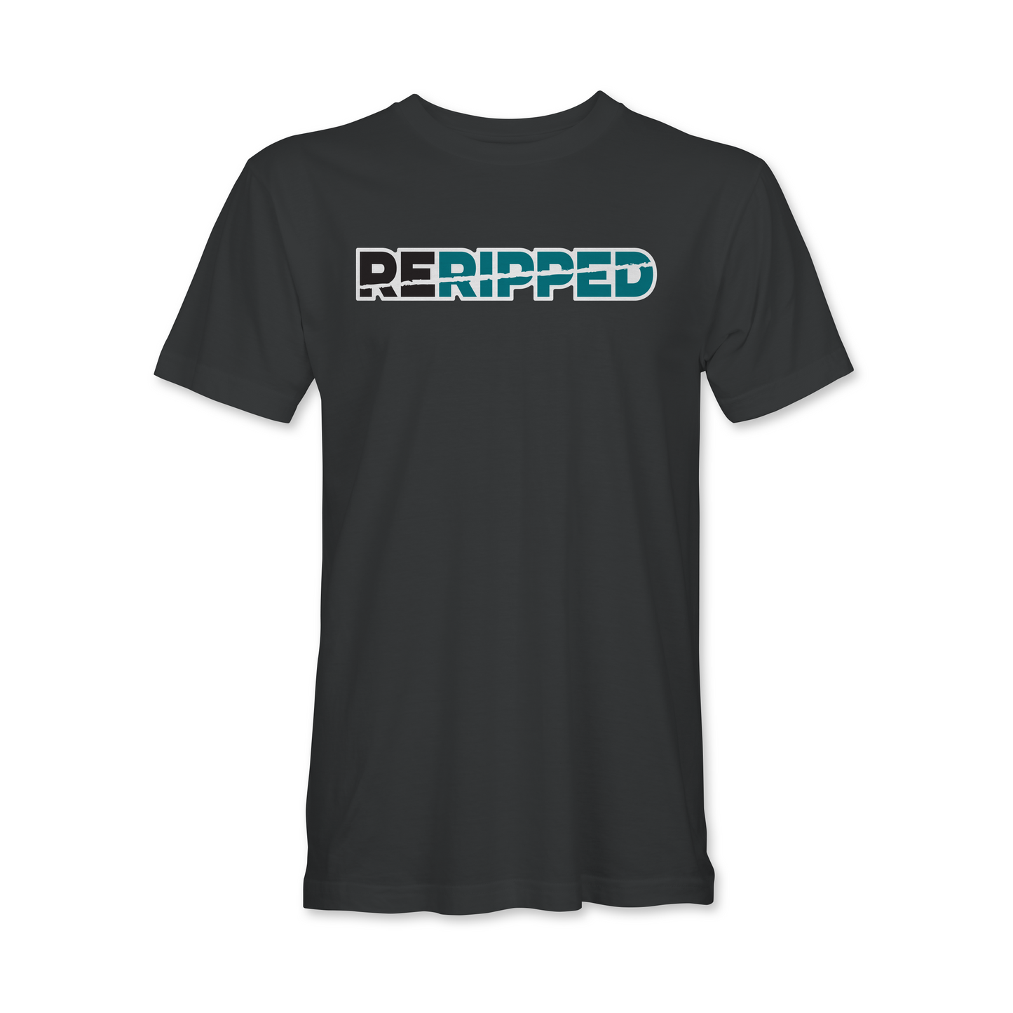 RERIPPED SHORT SLEEVE SHIRT-TEAL BLACK LOGO
