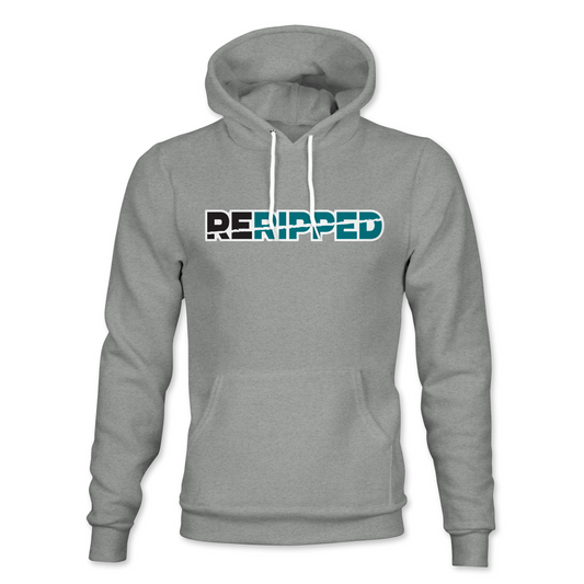 RERIPPED PULLOVER HOODIE-TEAL AND BLACK LOGO