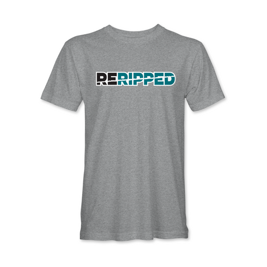 RERIPPED SHORT SLEEVE SHIRT-TEAL BLACK LOGO